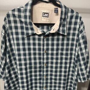 Men's Lee Short Sleeved Forest Green Plaid Shirt 4XL